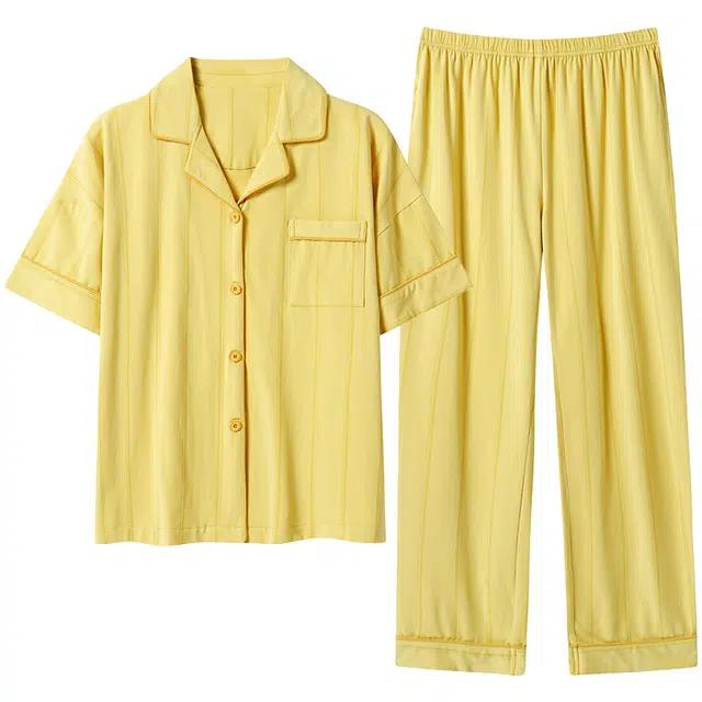 贴身领域 短袖长裤可外穿休闲家居服睡衣套装 女款 黄色
