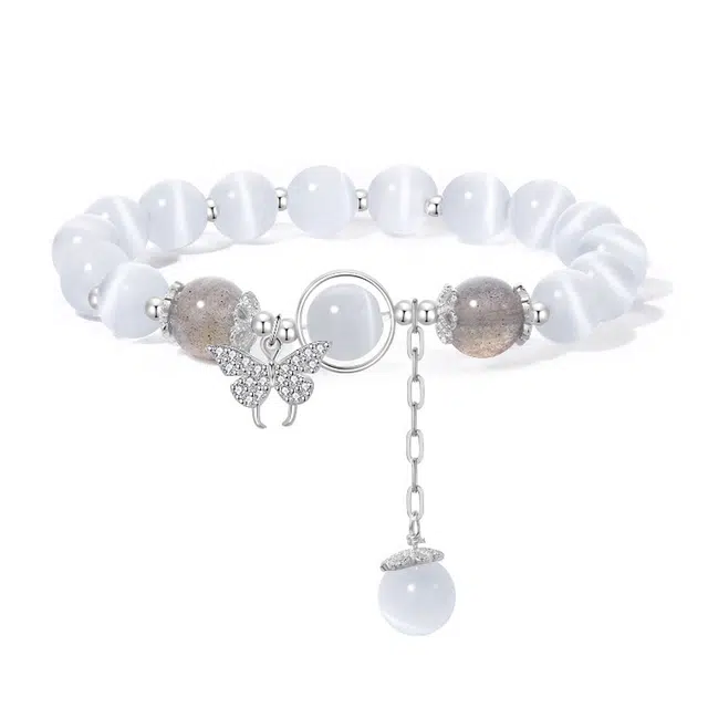 银千惠 月光恋人 新中式灵动蝴蝶手串国风转运珠流苏平安串珠链在逃公主甜美白月光女友手饰小众星球首饰 猫眼石 手链 女款 礼盒装