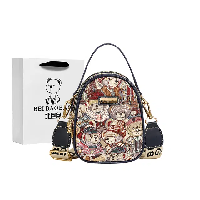 北包包 时尚百搭轻便可爱小熊宽肩带斜挎包 帆布 帆布包单肩包 常规 女款 藏蓝色/粉色/棕色