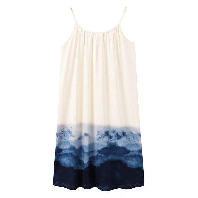 贴身领域 渐变水墨印花纯棉圆领套头休闲可外穿家居服吊带睡裙 女款 杏色