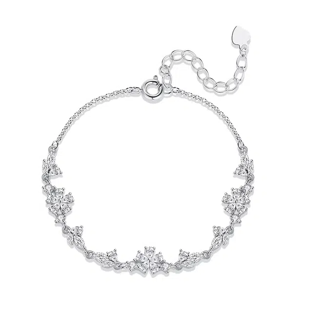 银千惠 花悦拾光 茉莉花环 闪耀银河满钻锆石拼接叠戴链吸睛手腕链  紫藤花微笑 小众高级感花朵百搭闺蜜款手饰 手链 女款 礼盒装