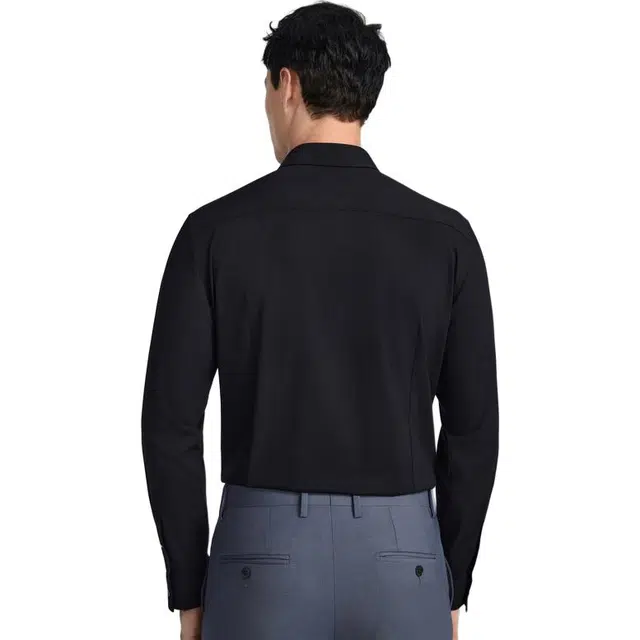 依文 休闲商务纯色长袖衬衫 男款 黑色