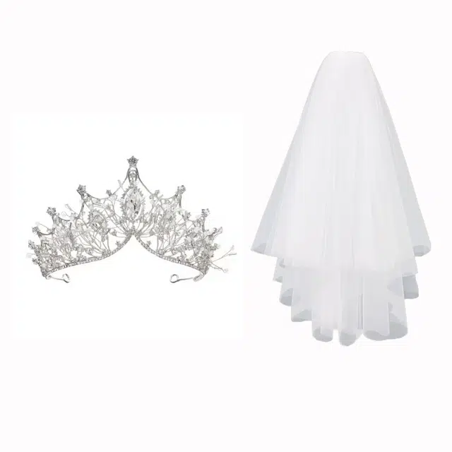 妖娆猫 新娘领证皇冠头箍求婚结婚拍照道具超仙白色婚纱 合金 发饰 女款