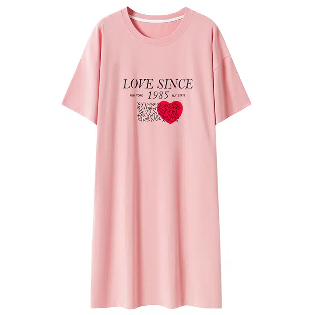 贴身领域 字母薄款圆领套头短袖休闲可外穿睡裙 女款 粉红色