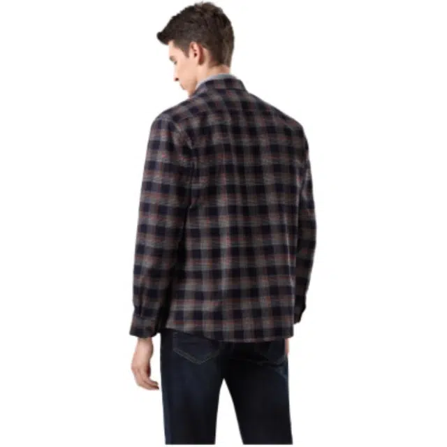 依文 格子商务休闲长袖衬衫 男款