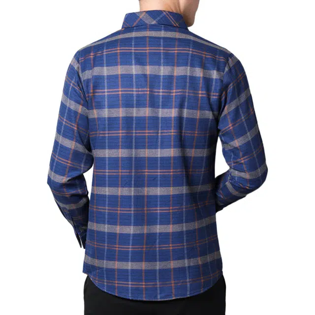 恒源祥 商务休闲简约格子单排扣翻领长袖衬衫 男款