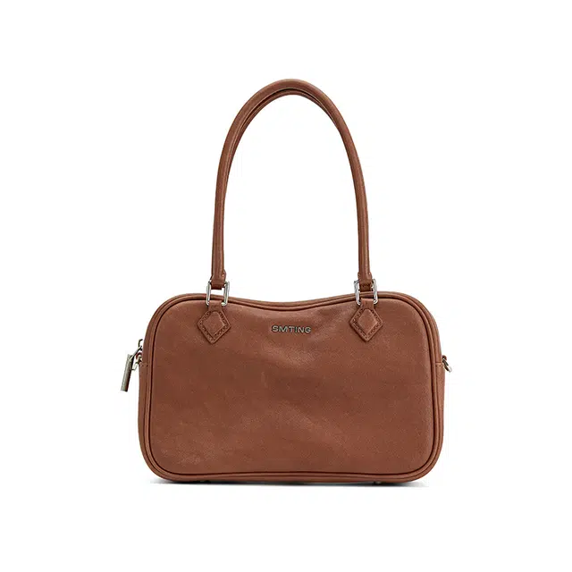 西木汀 慕思 小众复古盒子包大容量通勤风潮流时尚高级 牛皮 手提包单肩斜挎包 女款 焦糖棕