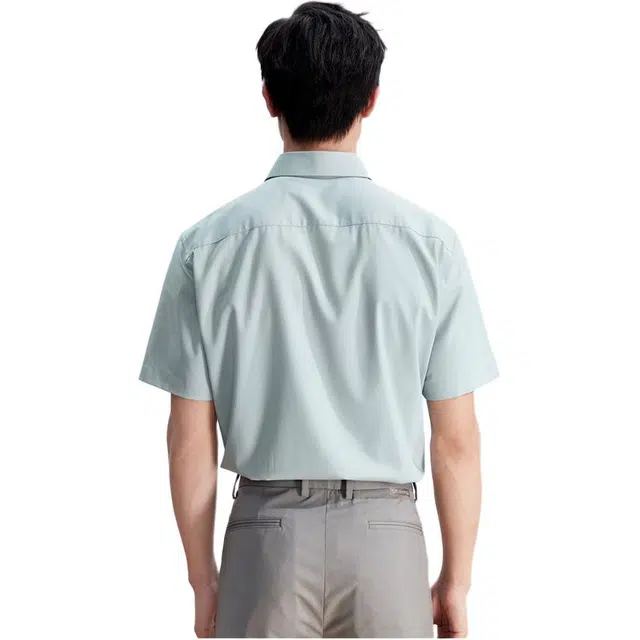 依文 商务简约舒适百搭短袖衬衫 男款 青绿色