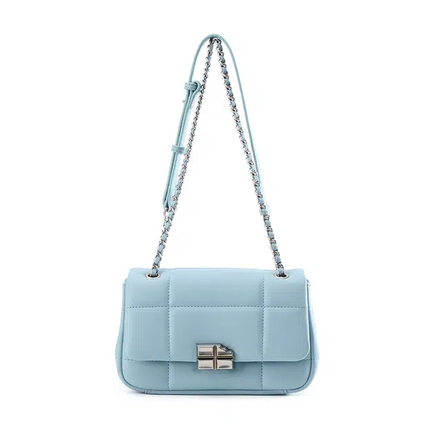 西木汀 花朵云 时尚百搭链条云朵包通勤 牛剖层革 小方包腋下包单肩斜挎包 女款 米灰色/雾霾蓝