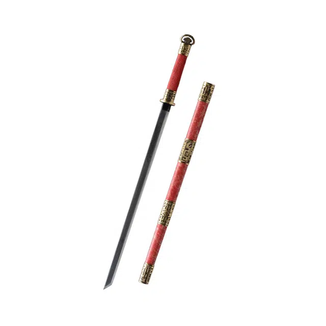 天子剑 天子环首唐横刀 黄铜篆刻装饰 百炼花纹钢刀身未开刃 摆件 收藏工艺品 成品模型