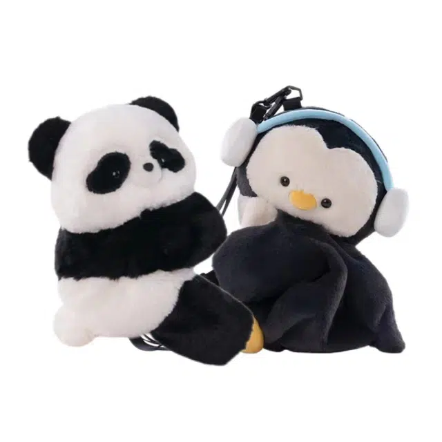 抱竹 古力古力趴趴包熊猫企鹅可爱包 聚酯纤维 双肩包 大号 女款 深灰色