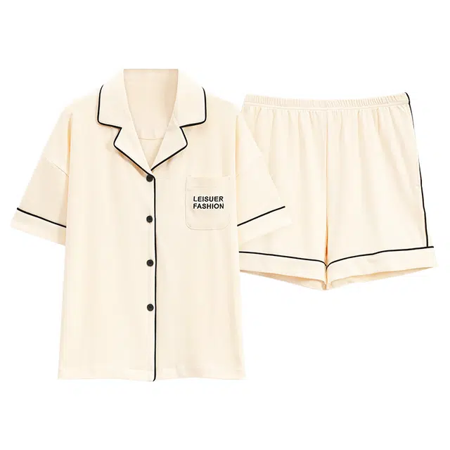 俏霓桐 简约休闲短袖宽松家居服可外穿睡衣套装 女款 米白色