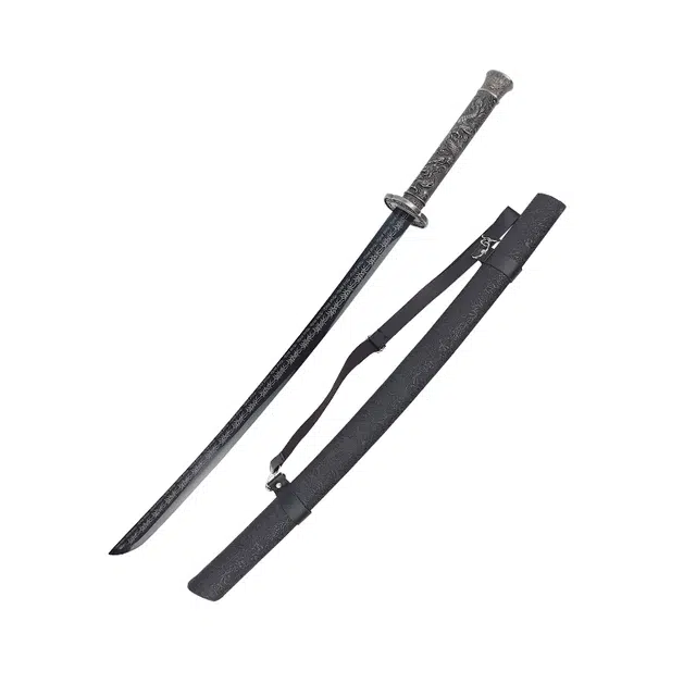 天子剑 幽冥绣春刀 杉木包布鞘合金装饰手柄高锰钢烤色烫花刀身未开刃摆件 成品模型