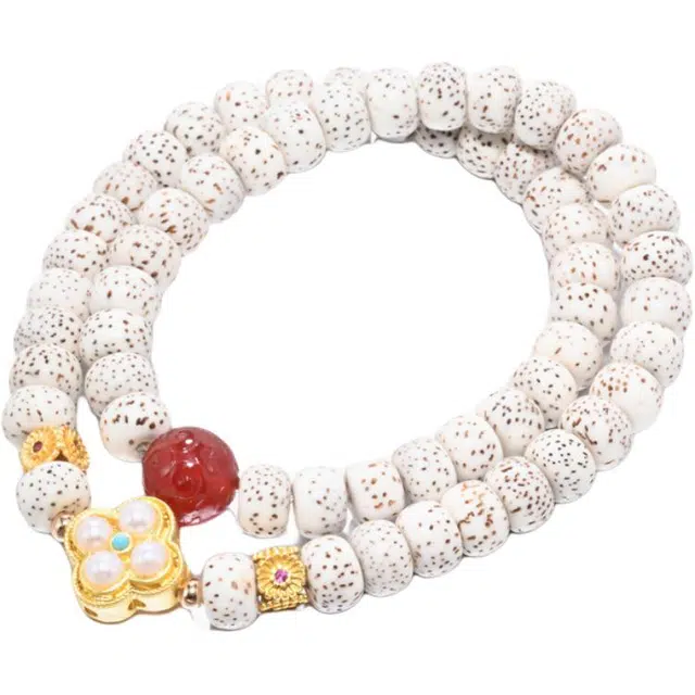 凯真 新中式国潮民族风回形祥云纹四叶草转运珠招财两圈叠戴文玩佛珠手持念珠 星月菩提 手串 男女同款情侣款 礼盒送人