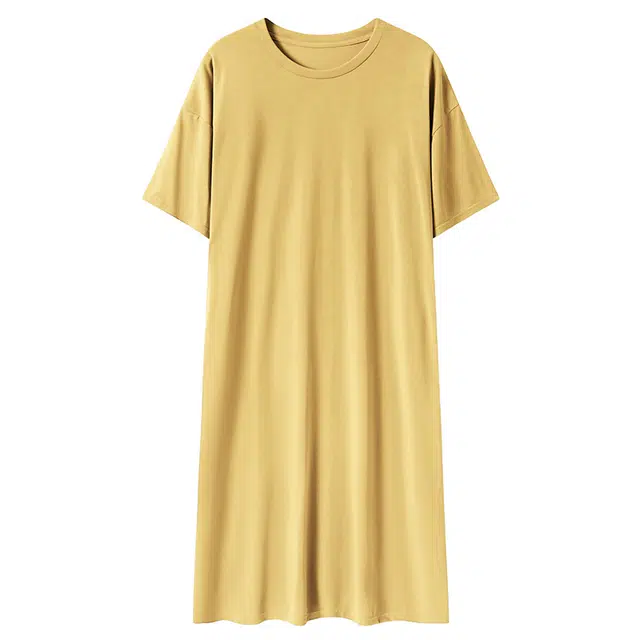 贴身领域 纯色带胸垫薄款套头短袖休闲睡裙 女款 黄色