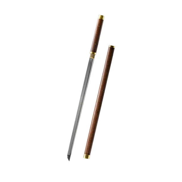 天子剑 素影直刀 花梨木实木刀鞘黄铜装饰百炼花纹钢刀身未开刃摆件工艺品 成品模型