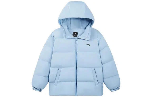 安踏儿童 字母拉链连帽加厚羽绒服 儿童款 板岩蓝