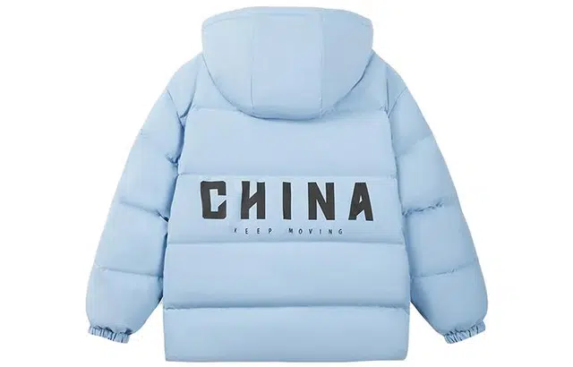 安踏儿童 字母拉链连帽加厚羽绒服 儿童款 板岩蓝