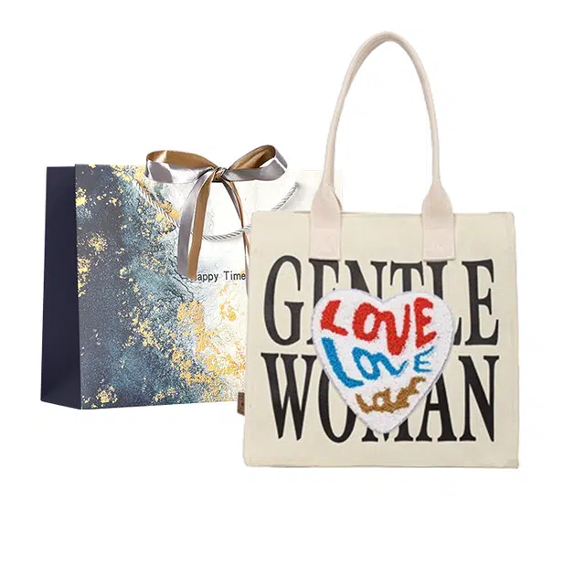 伊曼家 大容量包字母爱心单肩托特包百搭休闲手提包 帆布 帆布包单肩包 女款 米白色/卡其色/黑色