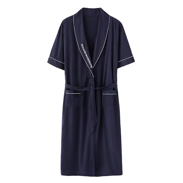 睦隆世家 字母简约舒适透气短袖睡袍 男款 藏青色