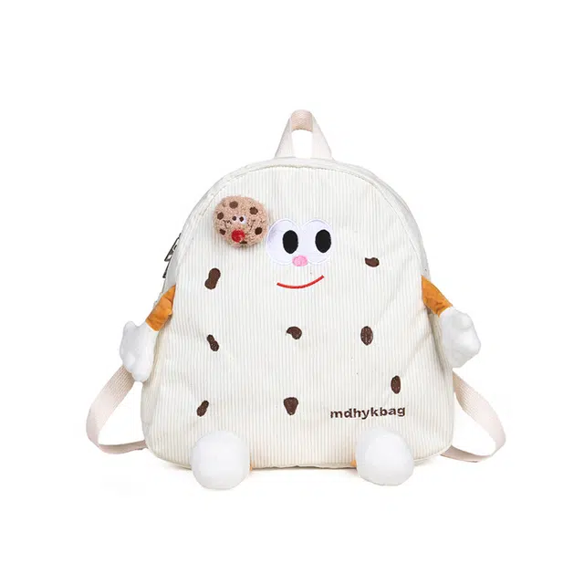 爱尔绅特 可爱曲奇饼干 灯芯绒 双肩包 女款 白色/黑色