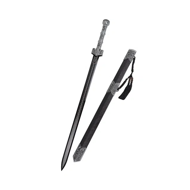 天子剑 凌云剑 杉木包布鞘合金电镀装饰高锰钢烤色剑身未开刃 成品模型