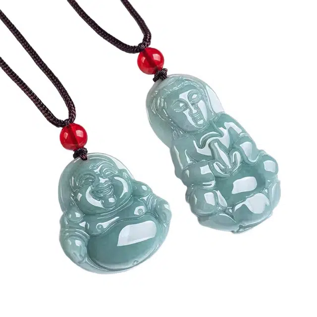 静汝玉 蓝水中号观音佛像玉石挂饰 冰种 翡翠吊坠 男女同款情侣款