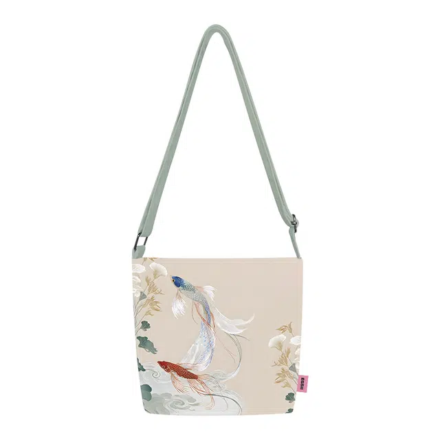 完美款款 国潮锦鲤系列 文艺百搭加长 斜玉米短绒 单肩斜挎包 中号 女款 米色/红色/蓝色