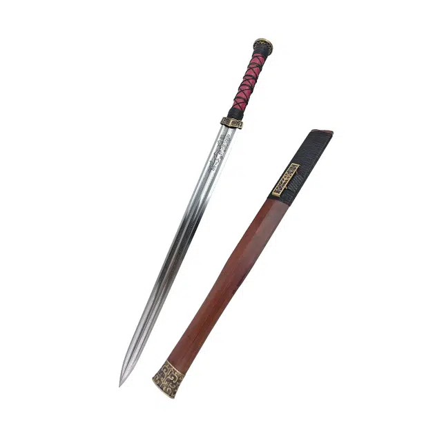 天子剑 仁武汉剑 酸枝木鞘 黄铜精雕装饰 白莲花纹钢瓦面 剑身未开刃 摆件收藏 成品模型