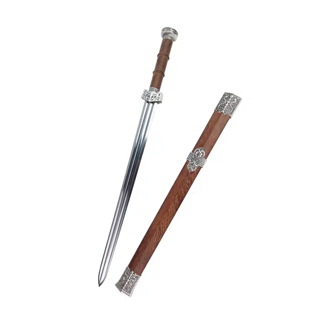 天子剑 兽王汉剑   鸡翅木鞘合金电镀装饰百炼花纹钢剑身 未开刃摆件收藏