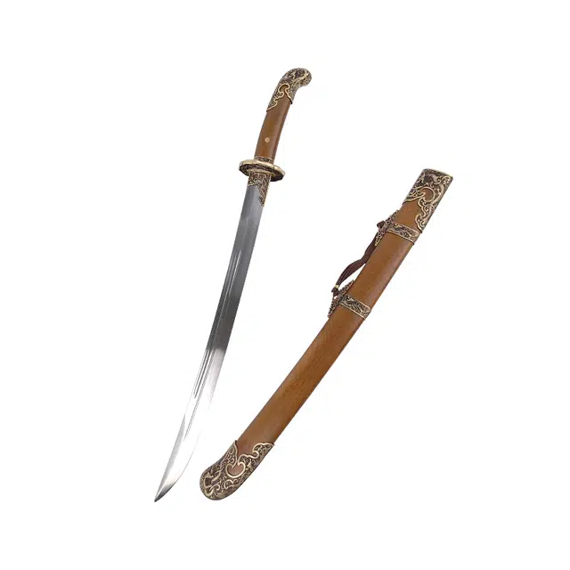 天子剑 宝腾清刀 酸枝木鞘黄铜精工篆刻装饰百炼花纹钢刀身未开刃 成品模型