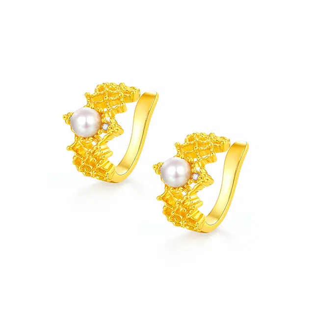 梦金园 流光系列 温婉气质镂空 法式复古优雅宫廷风个性高级感无耳洞 铜 耳环 女款