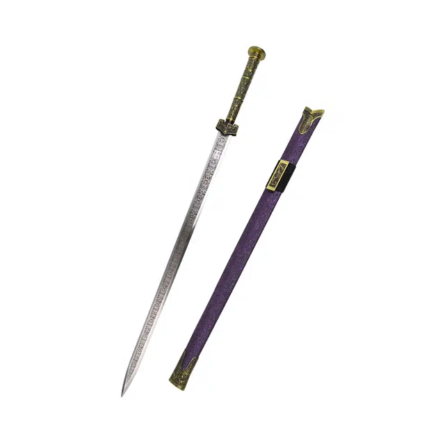 天子剑 将军剑 杉木包布鞘合金电镀装饰 高锰钢剑身未开刃摆件收藏 成品模型