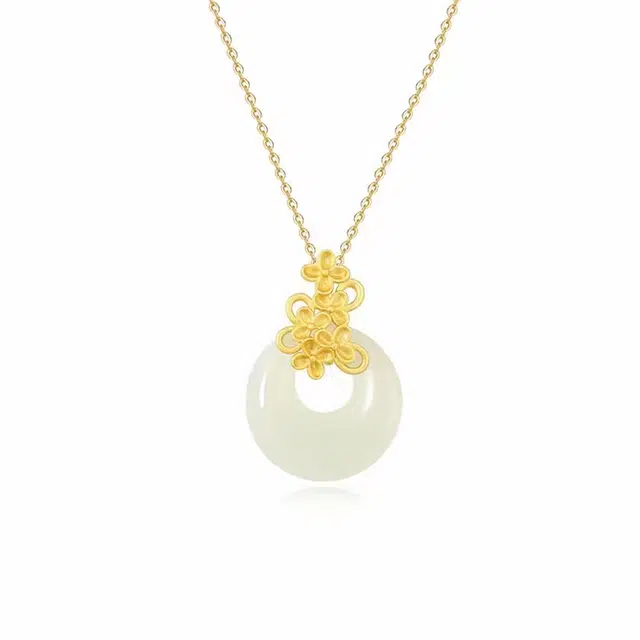 七小匠 国风 小巧精致 简约大气 温婉 桂花平安扣 百搭 和田玉 项链 女款 青白玉