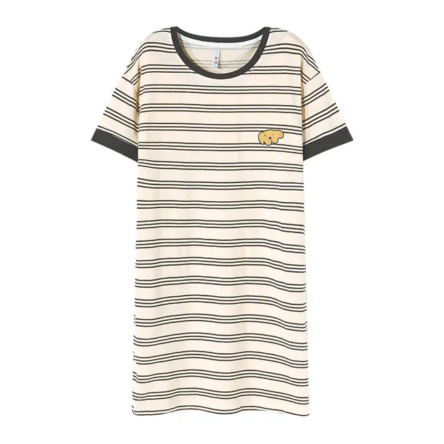 莫代尔 吸湿舒适柔软爽肤透气自带胸垫防凸点短袖居家休闲可外穿睡裙 女款 黄黑条纹