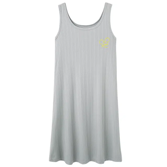 睦隆世家 休闲纯色印花轻薄透气舒适亲肤韩系少女背心直筒无袖睡裙 女款 银色