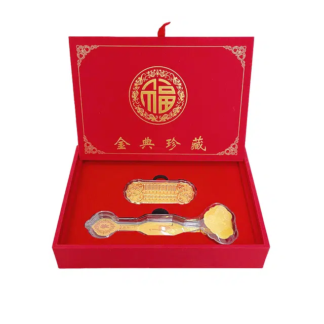 凤庙珠宝 如意算盘摆件 轻奢传承经典金勺子平安锁纪念收藏本命年 足金 投资类 金条金币 男女同款情侣款 礼盒