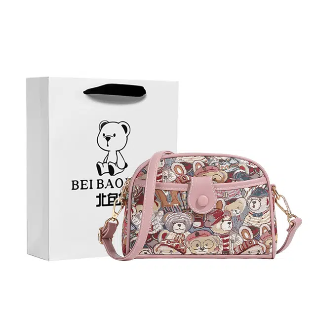 北包包 韩版时尚横款复古卡通 布 单肩包 常规 女款 蓝色/粉色/棕色