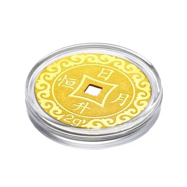 周大福 日升月恒压岁钱 光沙工艺 足金 按克计价 金章 男女同款情侣款