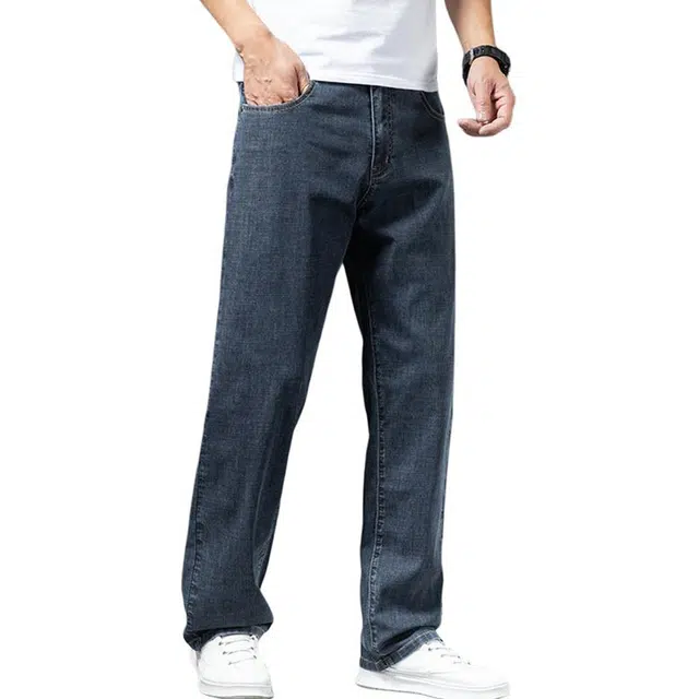 雅鹿 美式复古百搭水洗耐磨宽松直筒休闲牛仔裤 男款 蓝灰
