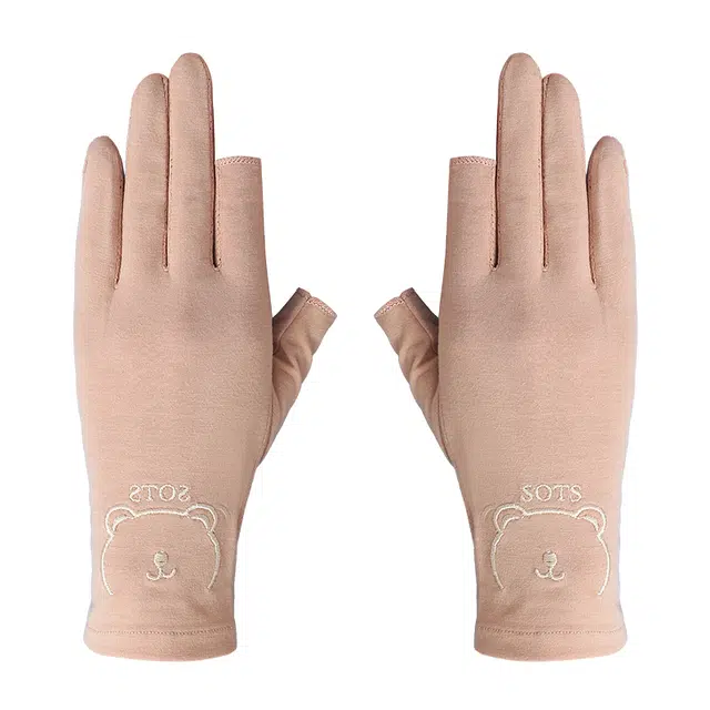 浪莎 薄款夏季骑行开车户外可触屏防滑漏手指二指遮阳 手套 女款