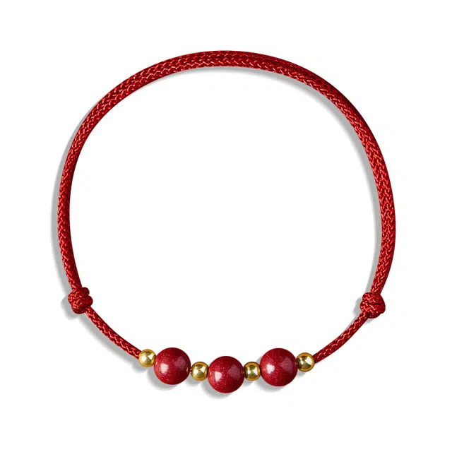 谧月珠宝 团圆美满 新中式国潮复古国风 气质冷淡风优雅精致高级感 简约小众创意 再造辰砂朱砂 玉石手链 男女同款情侣款