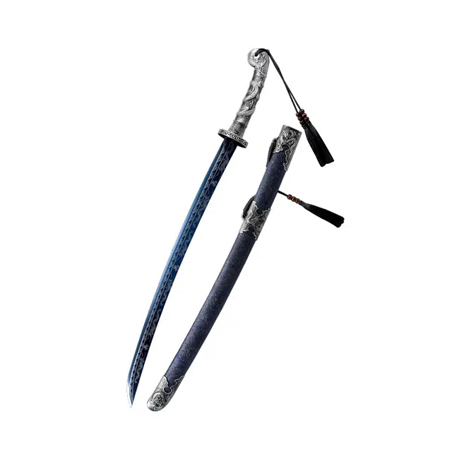 天子剑 赤龙绣春刀 杉木包布鞘 合金电镀装饰 高锰钢刀身 未开刃摆件收藏 成品模型