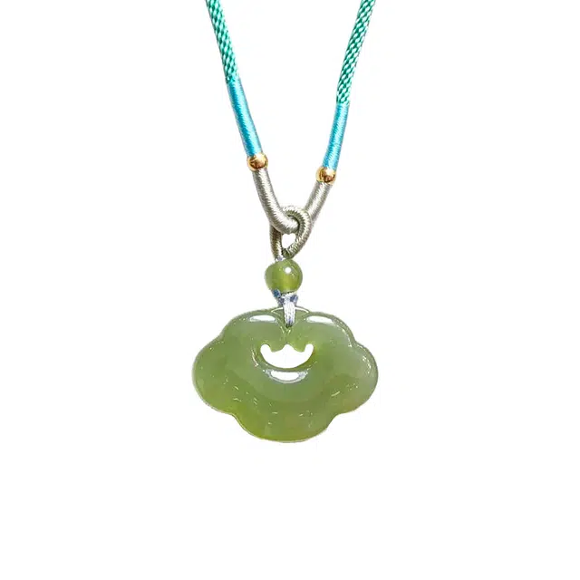 舒杰 吉祥如意锁项链 和田玉 新中式设计长命锁 男女同款情侣款 青白玉