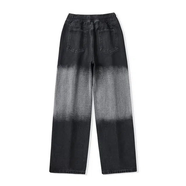 雅鹿 宽松渐变系带垂感百搭休闲水洗耐磨直筒牛仔裤 男款