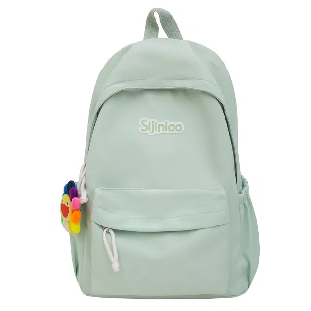 爱尔绅特 纯色大容量高级感初中女休闲简约可爱 尼龙 双肩包 男女同款情侣款 白色/黑色