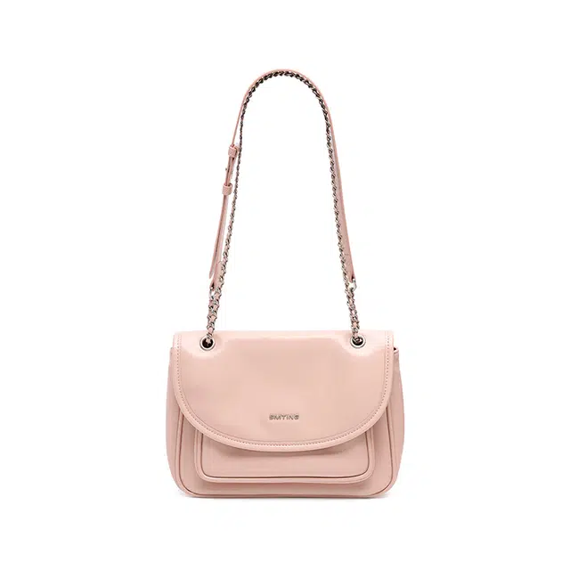 西木汀 心动 小众高级感链条包少女粉上课通勤时尚百搭 牛皮 小方包腋下包单肩斜挎包 常规 女款 樱花粉/米白色/深邃黑