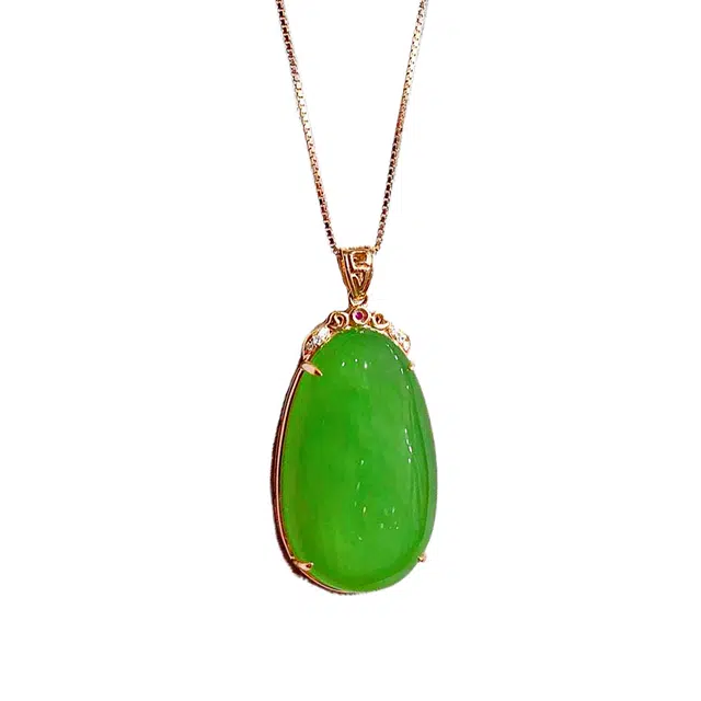 舒杰 平安牌项链 和田玉 水滴形设计 男女同款情侣款 碧玉