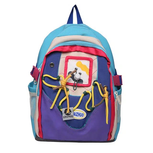 尊梵 小众设计可爱丑萌搞怪鬼 帆布 双肩包 常规 男女同款情侣款 蓝色/卡其色