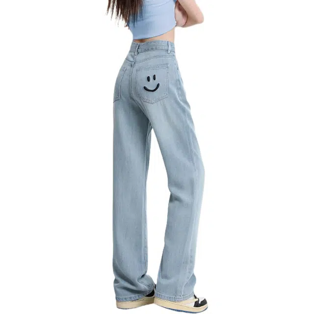 惟熙 薄款高腰直筒垂感冰丝拖地裤子牛仔裤 女款 浅蓝色